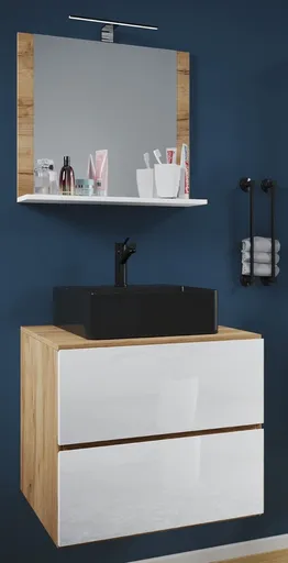 VCM 3dílná umyvadlová skříňka Lendas BL M 60 cm se zrcadlem, dub medový