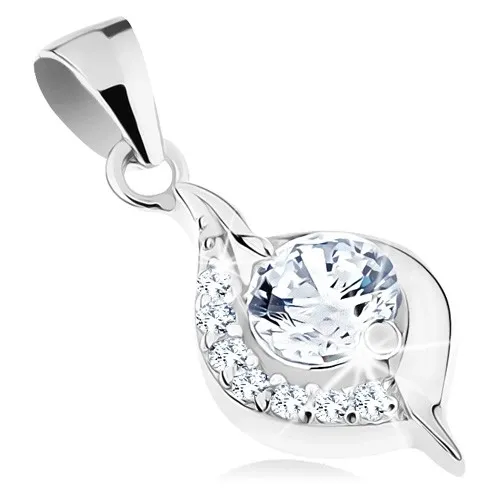 Stříbrný přívěsek 925, kulatý zirkon v čiré barvě, hladký a zirkonový oblouk