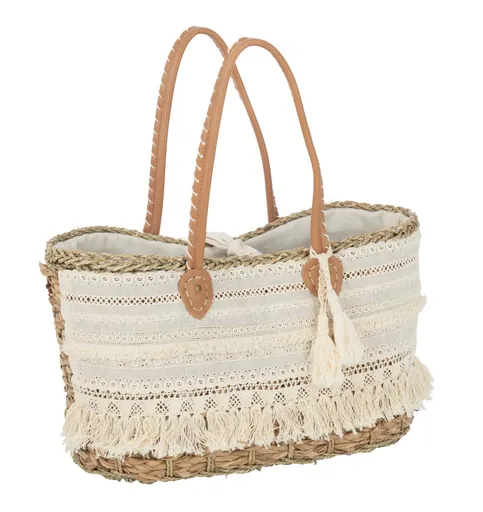Plážová pletená taška se zdobnou krajkou Beach Bag Lace M - 42*22*27cm J-Line by Jolipa