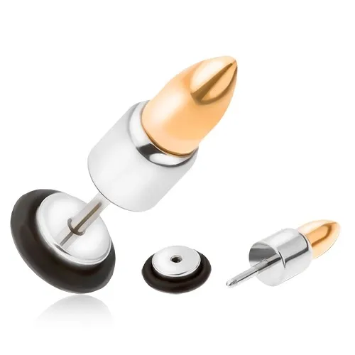 Ocelový falešný plug do ucha, zlato-stříbrná nábojnice