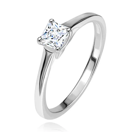 Snubní prsten ze stříbra 925 - čtvercový zirkon s vystouplým uchycením - Velikost: 64
