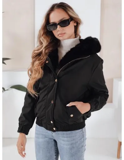 Dámská zimní bunda VESSADA krátká s kožešinou černá