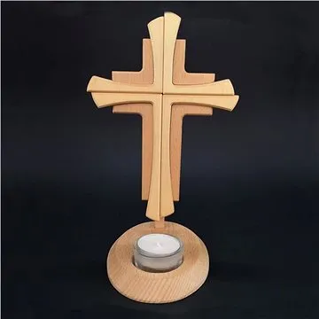 AMADEA Dřevěný svícen kříž, masivní dřevo, výška 23 cm (36385-00)