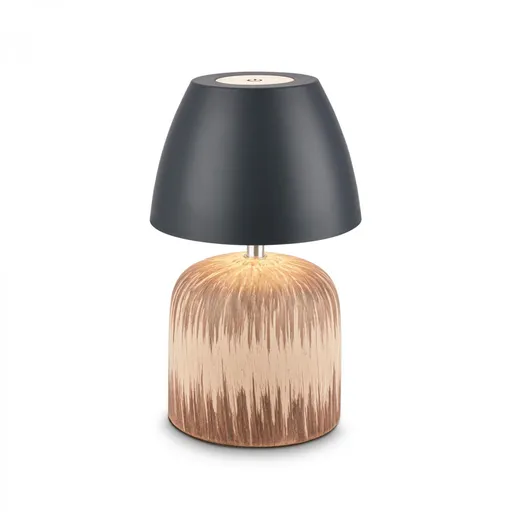 BRILONER Cera stolní lampa - 2,5W, 200lm, bezdrátová, IP44, LED, stmívatelná, teplá bílá, antracit/dřevo 7593014