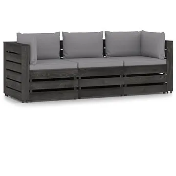 3místná zahradní pohovka s poduškami šedě impregnované dřevo, 3068169 (3068169)