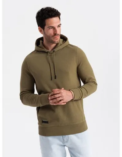 Pánská bavlněná mikina BASIC klokanka s kapucí olivová