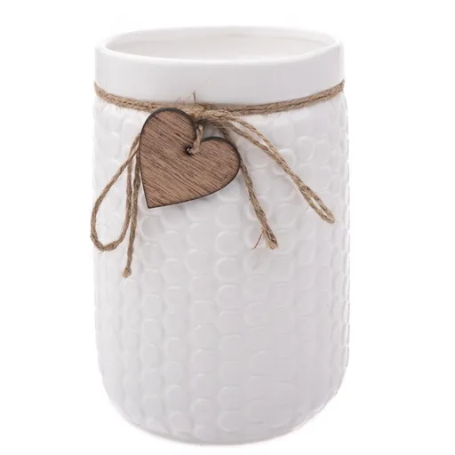Keramická váza Wood heart bílá, 14 x 20 cm