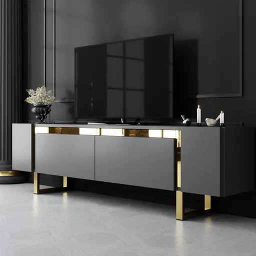 TV stolek Yildiz - Anthracite, Gold