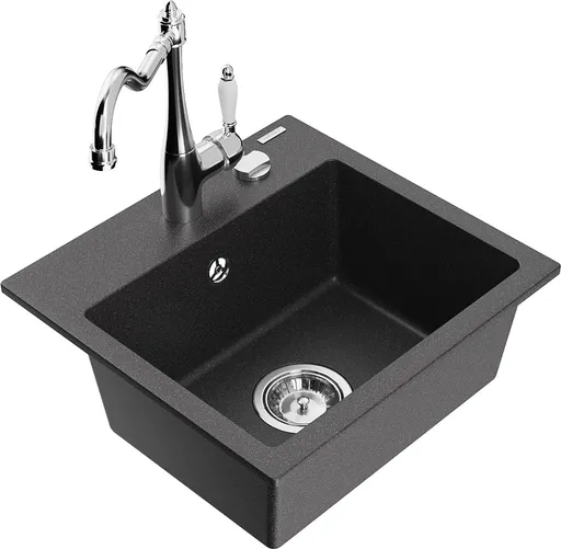 MEXEN/S Milo granitový dřez 1-miska včetně baterie Carla, černá kropenatá 6505-76-670700-00