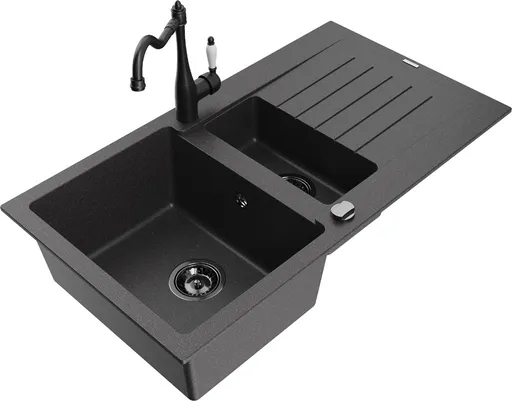 MEXEN/S Matias granitový dřez 1.5 s odkapávačem včetně baterie Carla, černá kropenatá 6502-76-670700-70-B