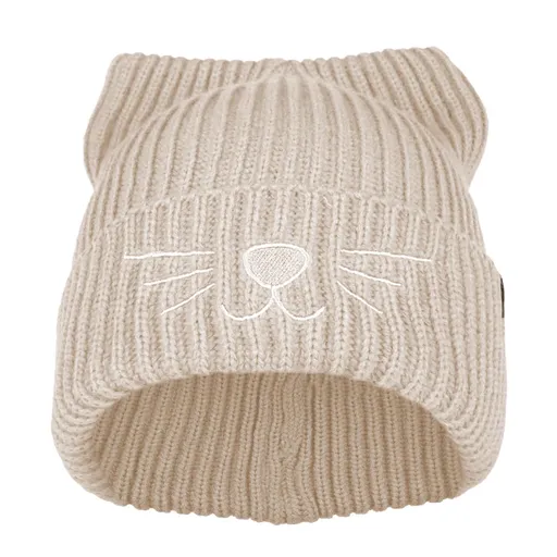 Bontis Pletená čepice s výšivkou Kočka - Béžová | uni