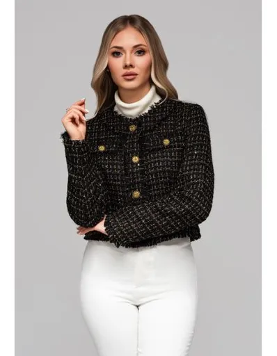 Dámská bunda s vlnou a flitry OW-BLZB-0101 v1 – černá