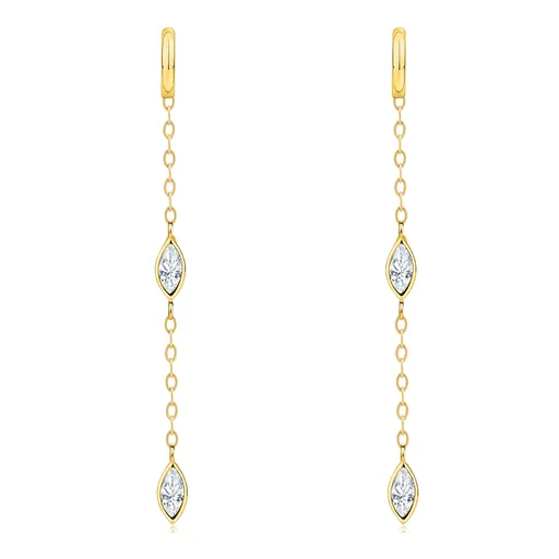 Náušnice ze 14K zlata s řetízkem a kubickými zirkony