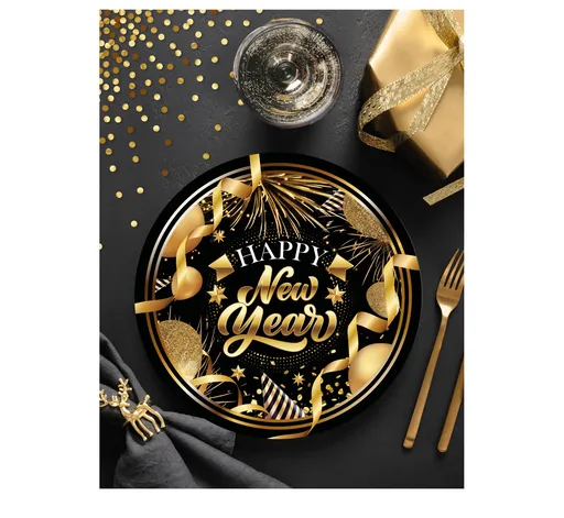 Guirca Papírové talíře 23 cm - Happy New Year, 6 ks