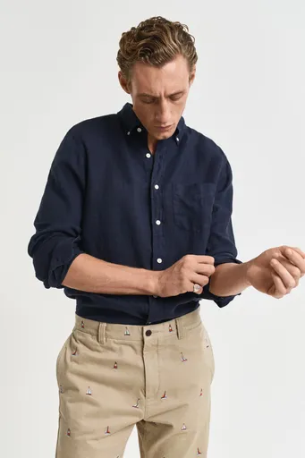 KOŠILE GANT REG GMNT DYED LINEN SHIRT EVENING BLUE