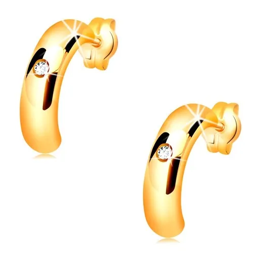 Zlaté náušnice 585 - lesklé půlkruhy s vypouklým povrchem, čirý zirkon