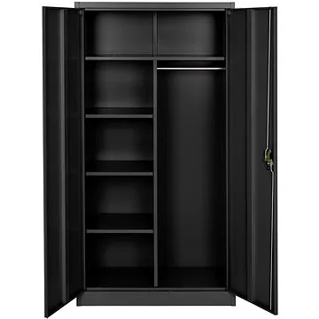 Tectake Plechová policová skříň 6 přihrádek, černá,80 cm (404384)