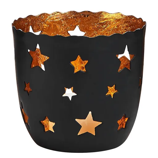 DELIGHT Svícen na čajovou svíčku hvězdy malý - černá/zlatá