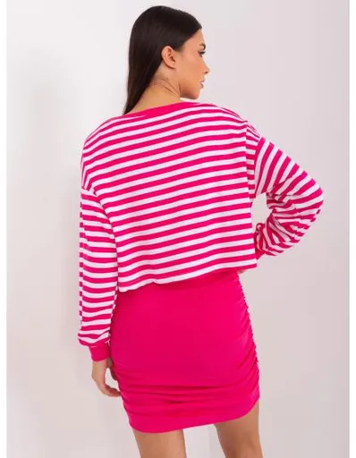 Fuchsiově-bílý basic komplet se zvrásněnými šaty