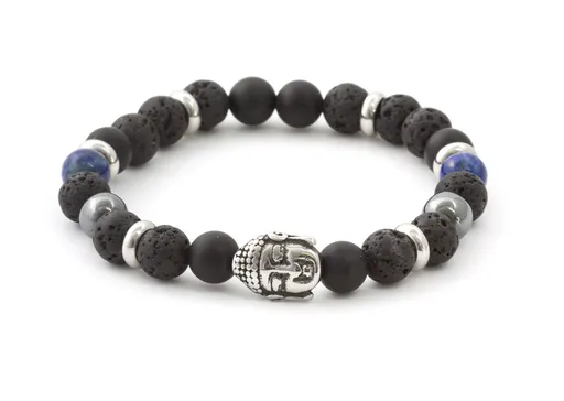 Agato Korálkový náramek z lávového kamene, achátu a Lapis lazuli MINK115/19