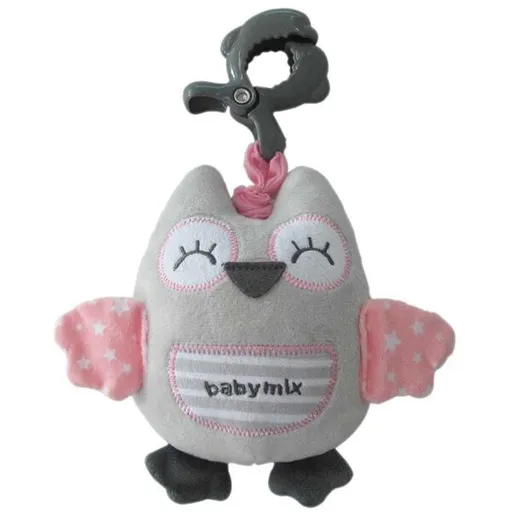 BABY MIX SOVA Plyšová hračka s klipem, šedá, velikost