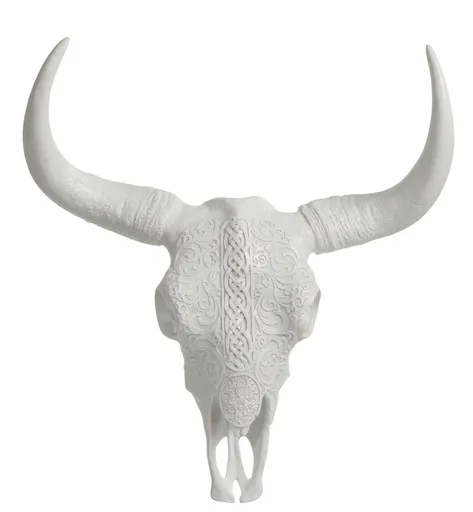 Bílá nástěnná zdobená lebka býka Ibiza - 42*15*45 cm J-Line by Jolipa