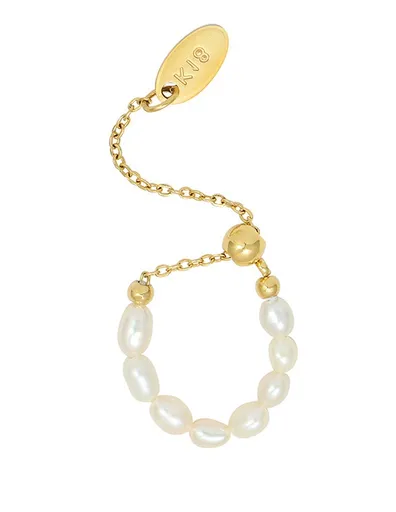 Troli Nastavitelný pozlacený prsten s pravými perlami