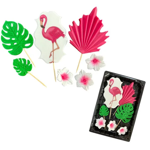 Cukrová dekorace na dort – sada Plameňák - K-Decor