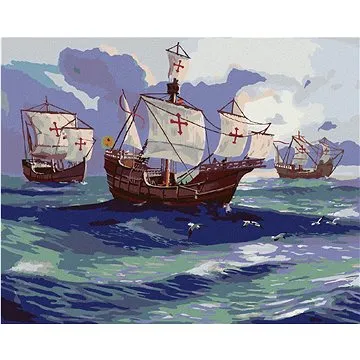 Zuty - Malování podle čísel - COLUMBOVY LODĚ PLUJÍCÍ NA MOŘI (D. RUSTY RUST), 80x100 cm, vypnuté plá (HRAmmb02417nad)