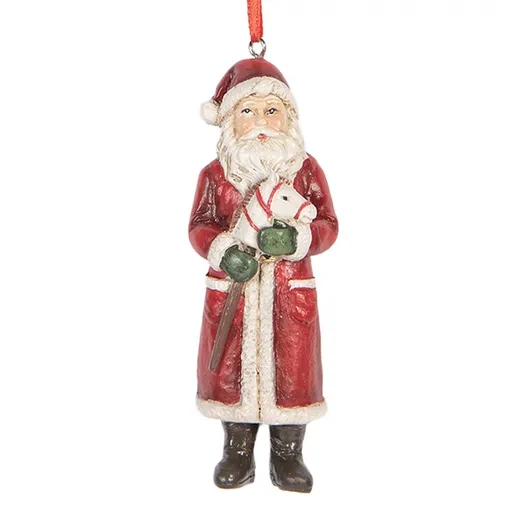 Vánoční závěsná ozdoba Santa Claus s koníkem - 4*3*11 cm Clayre & Eef