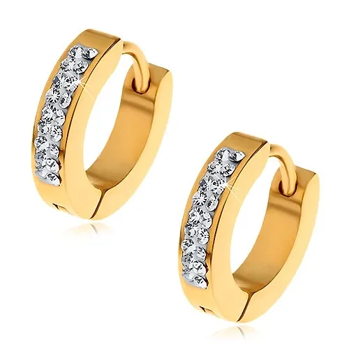 Kruhové ocelové náušnice zlaté barvy - zirkonové pásy