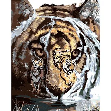 Zuty - Malování podle čísel - TYGR, ÚDOLÍ A VODOPÁD (D. RUSTY RUST), 80x100 cm, vypnuté plátno na rá (HRAmmb01065nad)