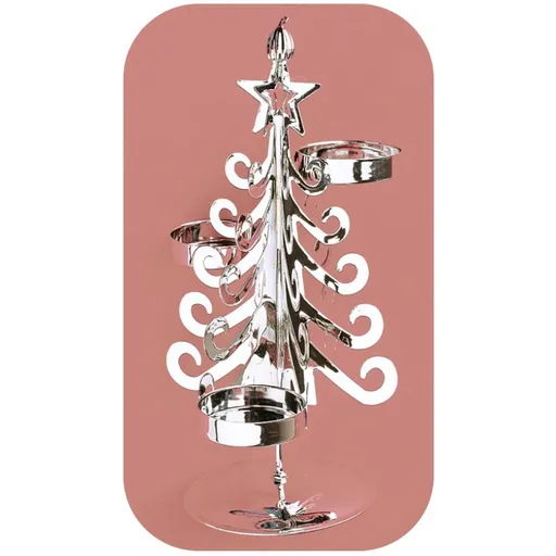 Kovový svícen stříbrný strom, 20 cm, na 3 čajové svíčky