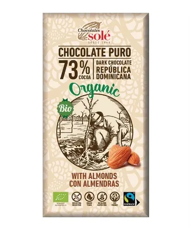 Chocolates Solé - 73% Bio hořká čokoláda s mandlemi 150g