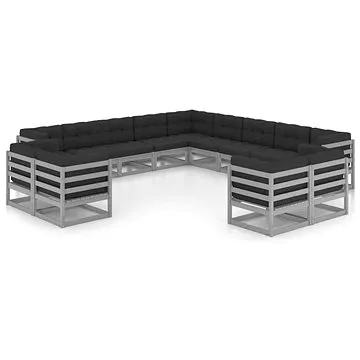 13dílná zahradní sedací souprava podušky šedá masivní borovice, 3077016 (3077016)