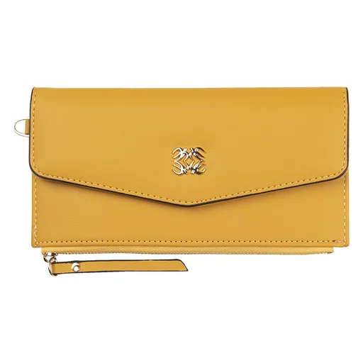 Žlutá koženková peněženka Clara se zlatou ozdobou - 20*10 cm Clayre & Eef