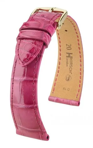 Řemínek Hirsch London Alligator - tmavě růžový, lesk - 17 mm - M – Střední délka - 14 mm - Stříbrná