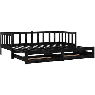 Výsuvná válenda 2 × (90 × 200) cm černá masivní borovice, 3083708 (3083708)