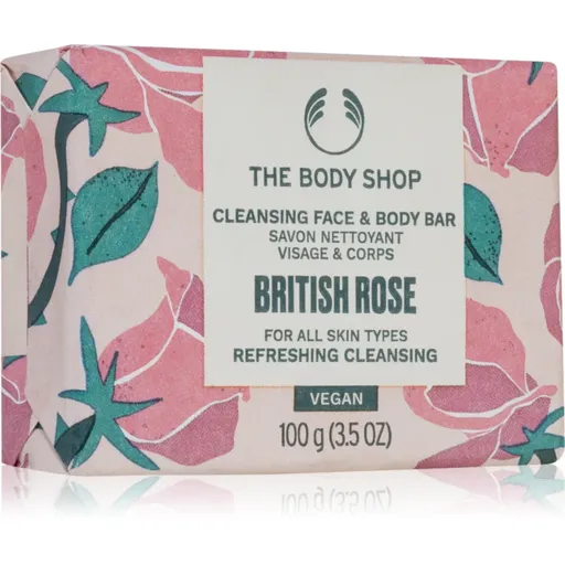 The Body Shop British Rose Cleansing Bar tuhé mýdlo na tělo a obličej 100 g