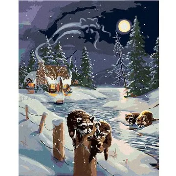 Zuty - Malování podle čísel - MÝVAL U ŘEKY A CHATA V ZIMĚ (D. RUSTY RUST), 80x100 cm, vypnuté plátno (HRAmmb01353nad)