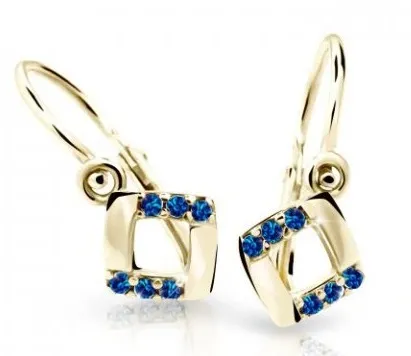 Cutie Jewellery Čtvercové dětské náušnice ze žlutého zlata C2268-10-X-1 modrá