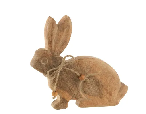 Hnědá dekorace králík z mangového dřeva s mašlí - 15*2,5*14 cm J-Line by Jolipa