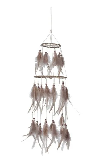 Šedý závěs s peříčky Boho - Ø 16*65 cm J-Line by Jolipa