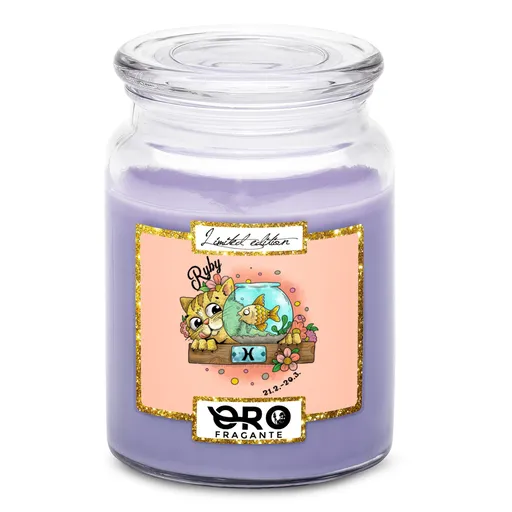 Svíčka Kočičí znamení – ryby (Vůně svíčky: Levandule)