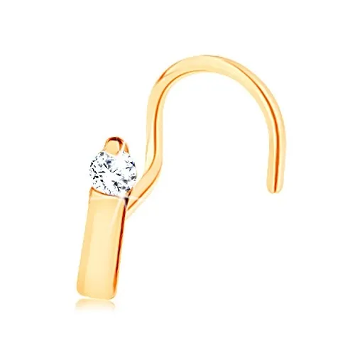 Piercing do nosu ve žlutém 14K zlatě - úzký proužek ukončený čirým zirkonem