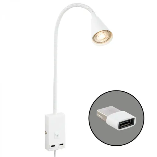 BRILONER Justra lampa na čtení, nastavitelná, 2x USB porty, bílá 2175016