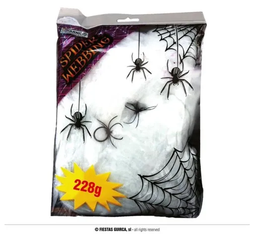 Pavučina bílá 228 g + 4 pavouci - Halloween - GUIRCA