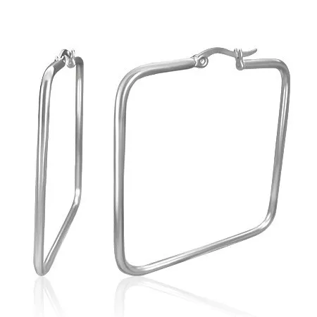 Ocelové náušnice stříbrné barvy, kontura čtverce, francouzský zámek