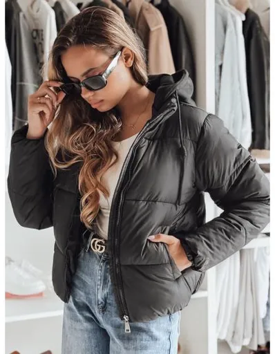 Dámská krátká bunda GLAMVO péřová s kapucí černá