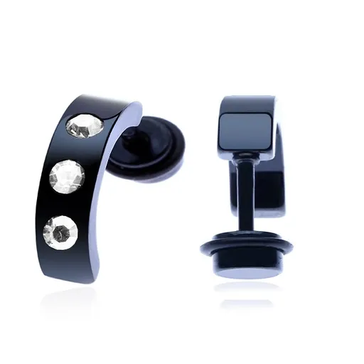 Falešný ocelový plug - černý oblý pás, tři zirkony